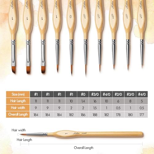Golden Maple Miniature Paint Brushes 10pcs Detail Paint Brushes Flat Angle - Image 6