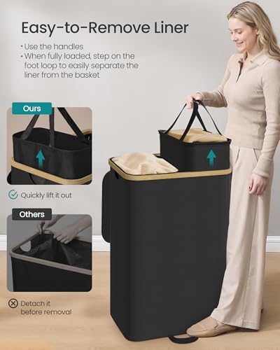 SONGMICS Laundry Hamper with Lid, 150L Laundry Basket，2 Compartments - Image 3