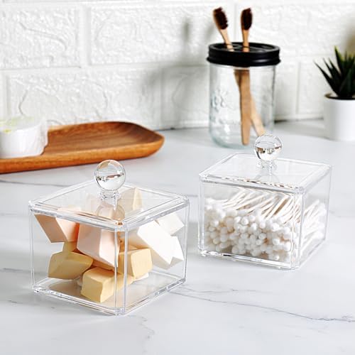 SheeChung Square Acrylic Qtip Holder, 1 Pack Bathroom Canisters - Image 2