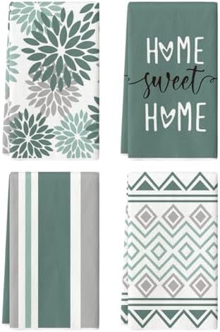 Artoid Mode Green Home Sweet Home Stripes Boho Spring Kitchen Towels Dish Towels by ArtoidMode