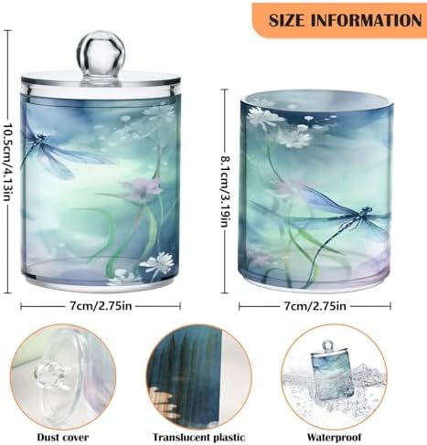 4 Pack Apothecary Jars Bathroom Watercolor Dragonflies Qtip Holder Dispenser - Image 3