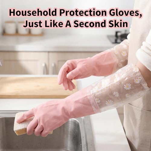 Reusable Pink Rubber Gloves, Non-Slip Laundry Kitchen Gardening Household Gloves - Image 6