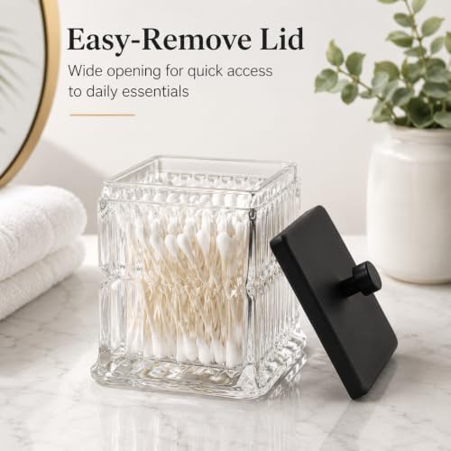 Vince Camuto Home Glass Cotton Jar Holder – Matte Black Lid, Elegant Bathroom - Image 5