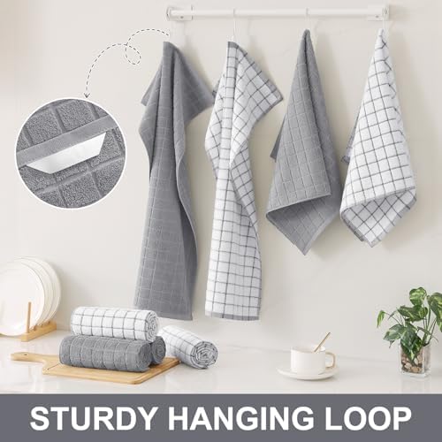 Homaxy Large Premium Cotton Kitchen Towels 16"x 28", 4 Pack, Light Grey - Image 6