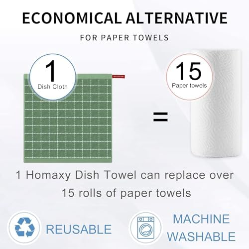 Homaxy 100% Cotton Terry Kitchen Dish Cloths, 7 Pack, Grass Green - Image 7