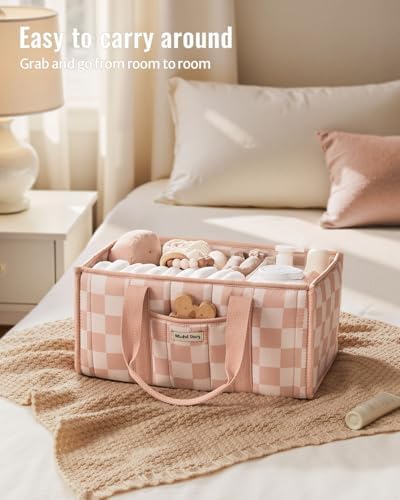 Blissful Diary Checkered Diaper Caddy Organizer, Storage Basket - Image 4