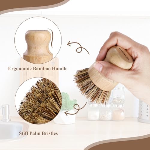4-Pack Bamboo Dish Brush with Palm Fiber - Image 2