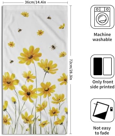 Yellow Wildflower Hand Towels Set of 2 Soft Absorbent Spring Summer Watercolor - Image 7