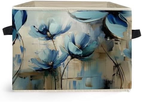 Abstract Blue Floral Storage Box Bins, Modern Impressionism Flower Botanical by Unknown