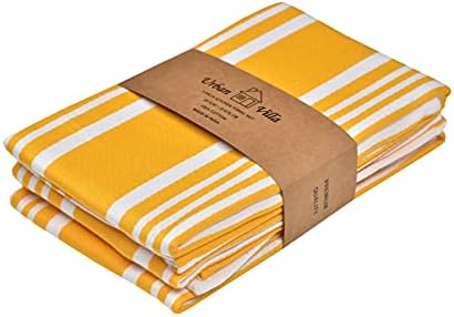 Urban Villa Kitchen Towels Cotton Dish Towels 20”x30” Yellow Wht by CottonTrends