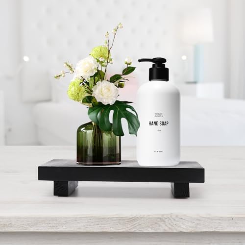 Black Bathroom Tray for Sink Decor Kitchen Counter Wood Pedestal Soap Dish - Image 2