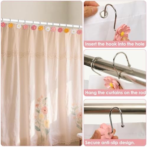 Flower Shower Curtain Hooks, 12 Pack Rustproof Stainless Steel Decorative - Image 6