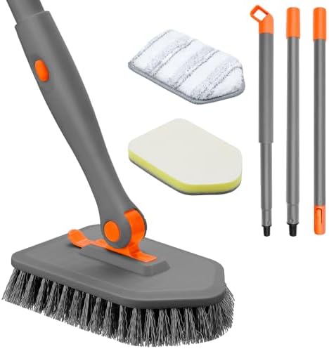 nacena Shower Scrubber with Long Handle, 3 in 1 Tile Tub Scrubber Brush with 3 by nacena