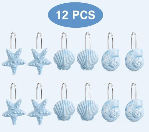 12PCS Starfish Seashell Shower Curtain Hooks, Beach Ocean Coastal Blue Shower - Image 6