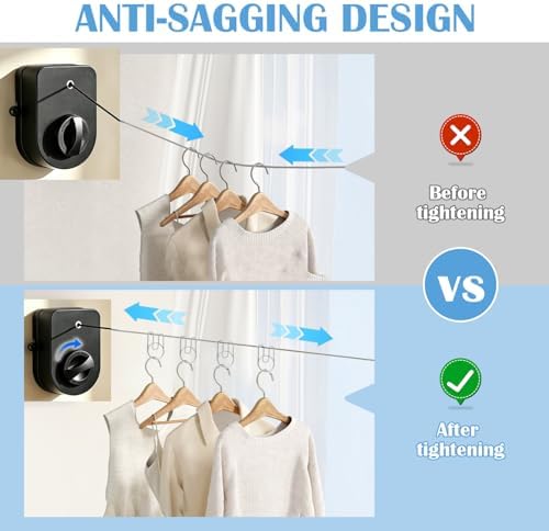 Retractable Clothesline Indoor, Non-Sagging Outdoor Clothes Line Retracting - Image 3