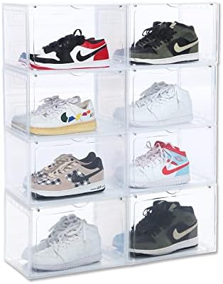 8 PACK XL Shoe Storage Box, Drop Side Sneaker Display Case, Shoe Boxes Clear by OMOPINSHOEBOX