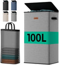 100L Laundry Hamper with Lid, Durable Laundry Basket Made of Cationic Fabric by MECINFUL