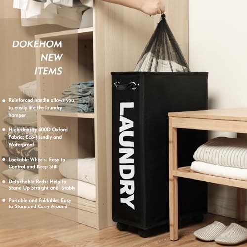 DOKEHOM 29" Enlarged Slim Rolling Laundry Basket Hamper on Wheels - Image 2