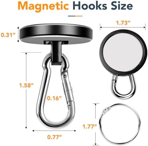 MIKEDE Strong Magnetic Hooks Heavy Duty 200LBS+ Black Swivel Magnet Hook - Image 2