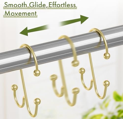 Bathway Shower Curtain Hooks Rings Gold, Double Shower Hooks - Image 2