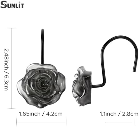 Sunlit Rose Shower Curtain Hooks, Home Decorative Flower Shower Curtain Rings - Image 3