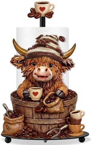 Chunful Coffee Beans Highland Cow Paper Towel Holder Coffees Kitchen Decor by Chunful