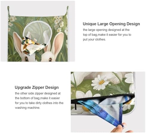 Green Easter Bunny Daisy Door Hanging Laundry Hamper Bag - Image 4