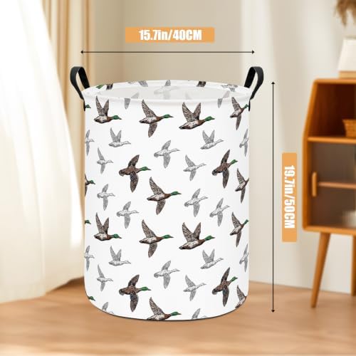 Round Laundry Basket Collapsible Storage Hamper Organizer Mallard Duck - Image 2