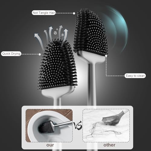 Sellemer Silicone Toilet Brush, Ventilation Slots Base Holder 1 Pack Silver - Image 3