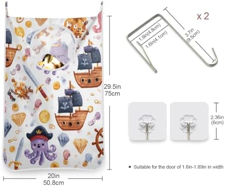 Cute Pirate Octopuses Sailboats Diamonds Hanging Laundry Hamper Door Hampers - Image 3