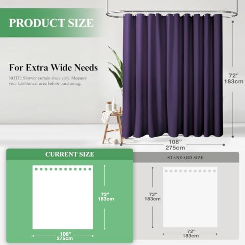 Dynamene Extra Wide Waffle Shower Curtain 256 GSM Fabric 108x72 Purple - Image 2