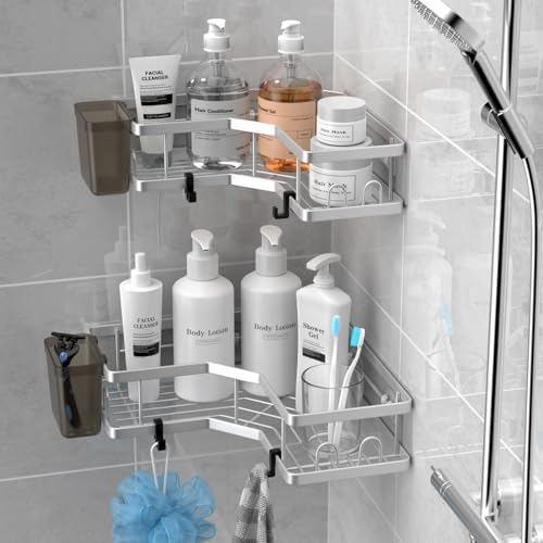 AKTECKE Corner Shower Caddy Shelf Rack: 2 Pack Adhesive Shower Organizer by AKTECKE