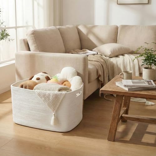 JMvicyroam 65L Large Woven Cotton Rope Blanket Basket - Image 2