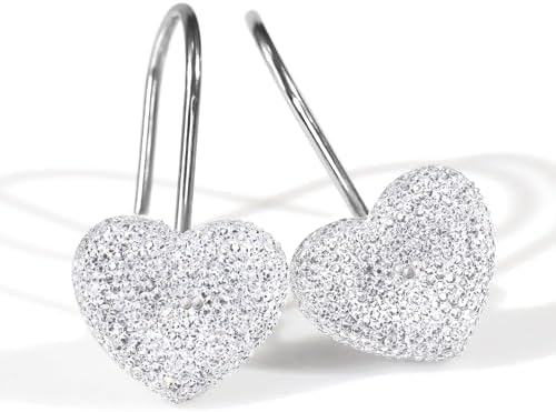 Clear Bling Shower Curtain Hooks: Cute Heart Bathroom Curtain Rings - Image 2