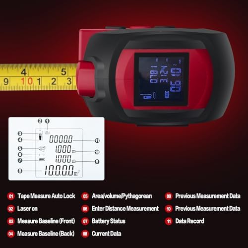 Laser Tape Measure 3 in 1 with Laser Level Crosshairs |196ft/60m LCD - Image 3