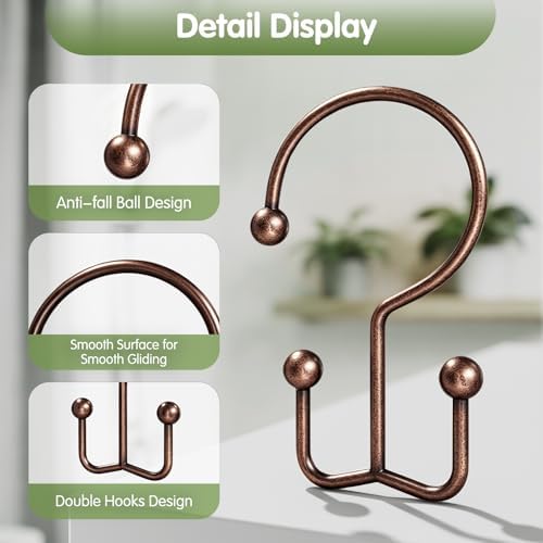 OEH 24 Pcs Shower Curtain Hooks, Metal Shower Curtain Rings, Bronze Shower - Image 4