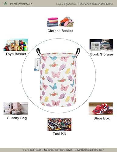 Round Butterfly Laundry Hamper Waterproof Fabric Home Storage - Image 3