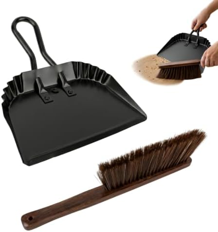 Dust Pan and Brush Set, Handheld Angled Dustpan and Wooden Broom Set, by Unknown