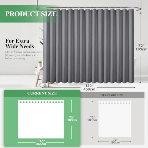 Dynamene Extra Wide Waffle Shower Curtain 256 GSM Fabric 180x72 Grey/Gray - Image 2