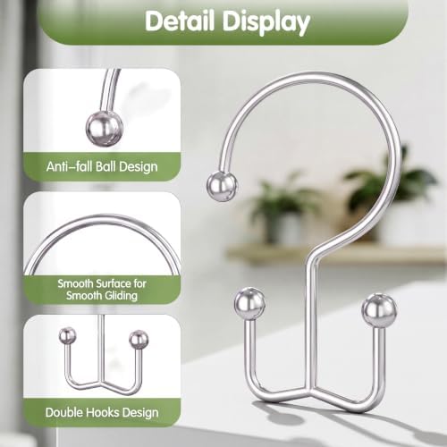 OEH Shower Curtain Hooks, Metal Shower Curtain Rings, Double Shower Rings - Image 4