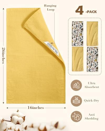 Miss Adola 4pcs 270GSM Cotton Kitchen Towels, Lemon Bird - Image 4