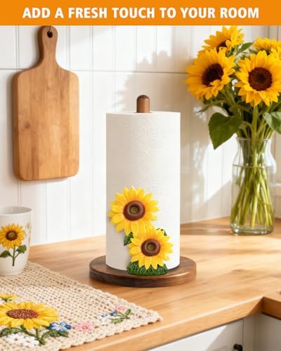 Sunflower Paper Towel Holder, Farmhouse Kitchen Countertop Decor - Image 2