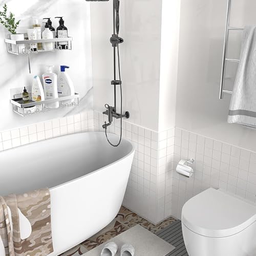 Moforoco Large Silver Shower Caddy Shelf Organizer Rack, Self Adhesive Bathroom - Image 6
