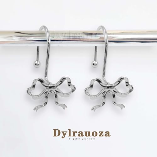Silver Bow Shower Curtain Hooks, 12 Pack Coquette Bathroom Decor, Decorative - Image 5
