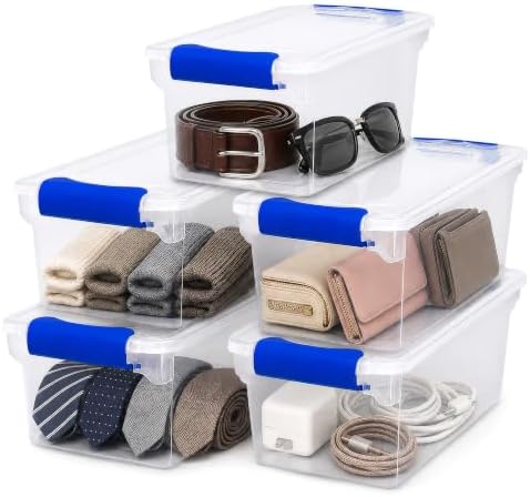 HOMZ Clear Plastic Storage Bins w/Latching Lid, 7.5 Qt, 5 Pack by Homz