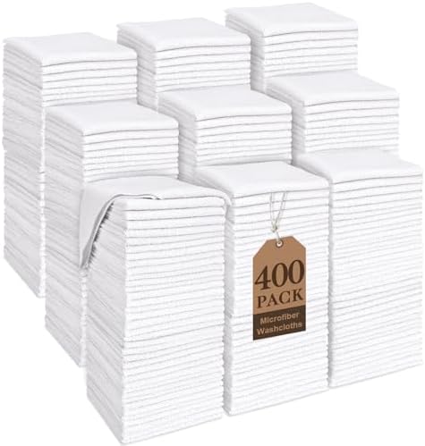 TEAWOO White Washcloths Bulk 400 Pack, Highly Absorbent & Quick Drying by TEAWOO