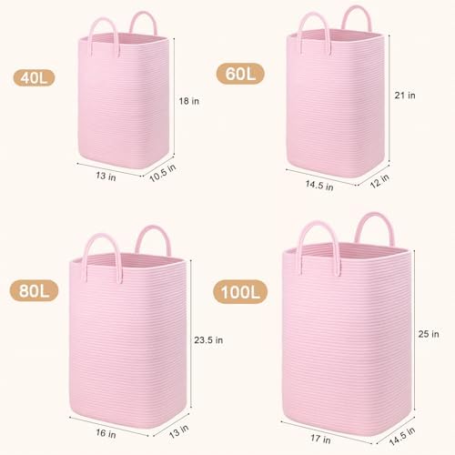 Artfeel Laundry Basket, Woven Cotton Rope Laundry Hamper, 100L Versatile Storage - Image 3