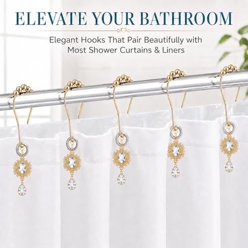 12PCS White Gem Shower Curtain Hooks, Elegant Bathroom Decor - Image 4