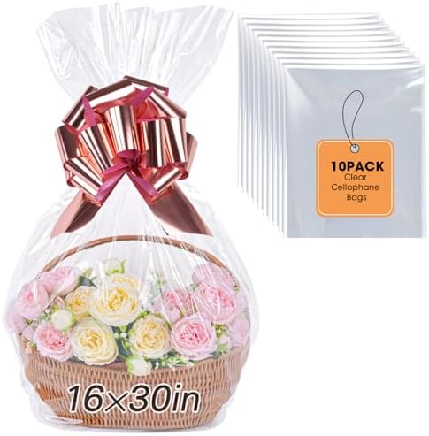 Yuiicaov 10PCS Large Cellophane Bags, 16x30 Inches Clear Cellophane Wrap by Unknown