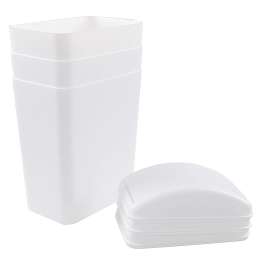 Vababa 3-Pack 4.5 Gallon Plastic Trash Can with Swing Lid, Swing-Top Waste Can, White